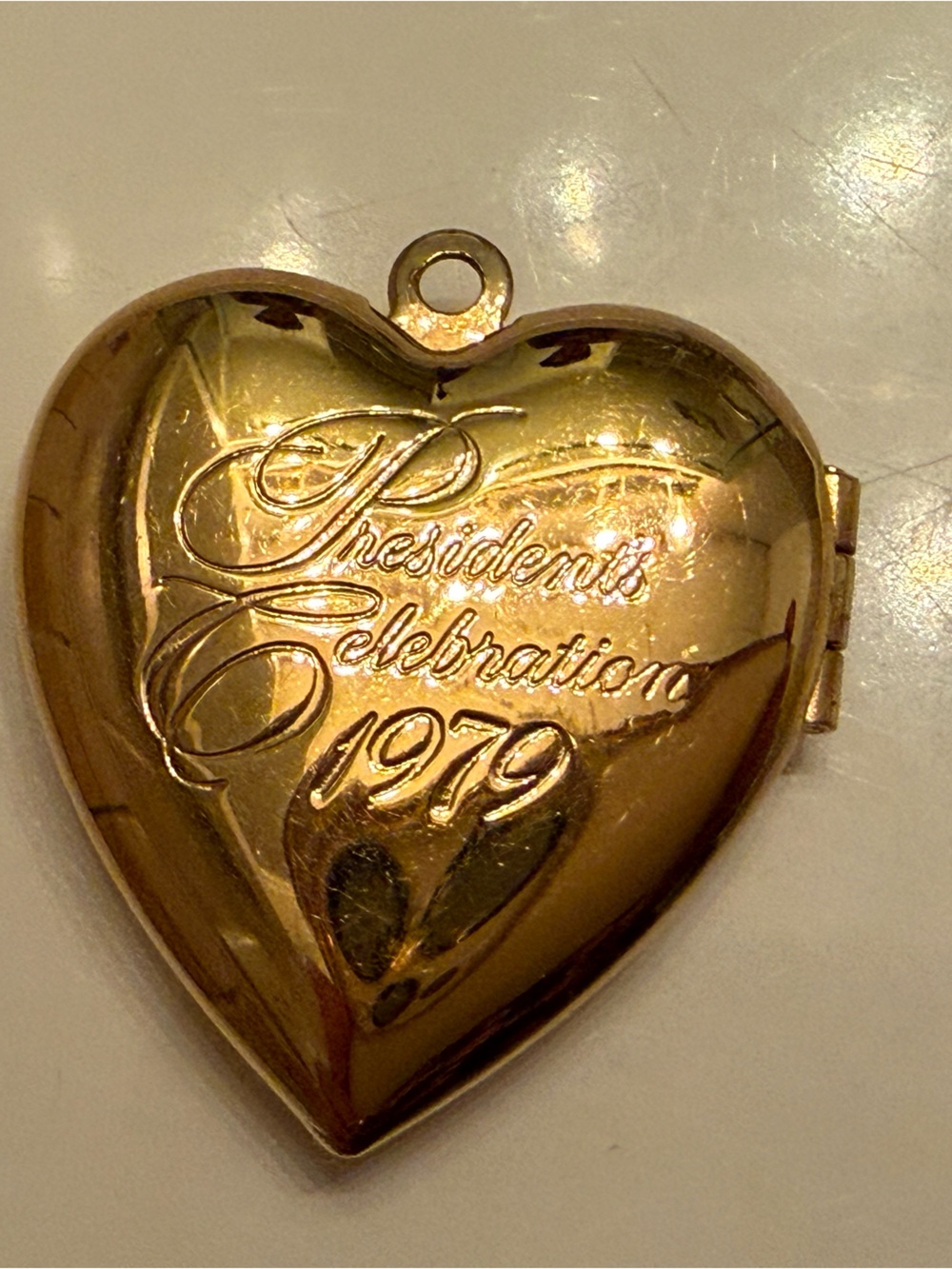 Presidents Celebration 1979 Gold Heart Locket Pendant